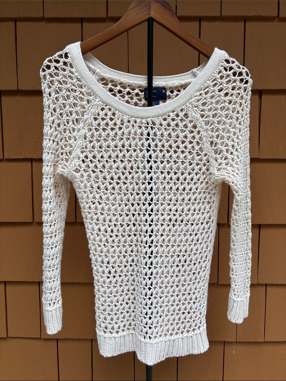 AMERICAN EAGLE | Ivory Scoop neck Stretchy Textured Open Knit Sweater | Size S